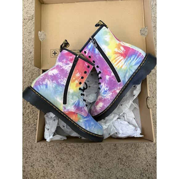 Dr. Marten’s Multi Color Tie Dye Side Zipper Lace Up Girls’ Combat Boots Size 7 - Picture 7 of 10